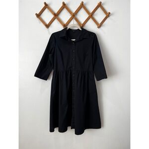 Lands End Black Button Front Shirtdress Shirt Dress 10P